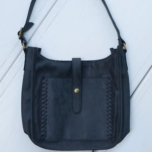 Gray Faux Leather Handbag Purse Braid Trim